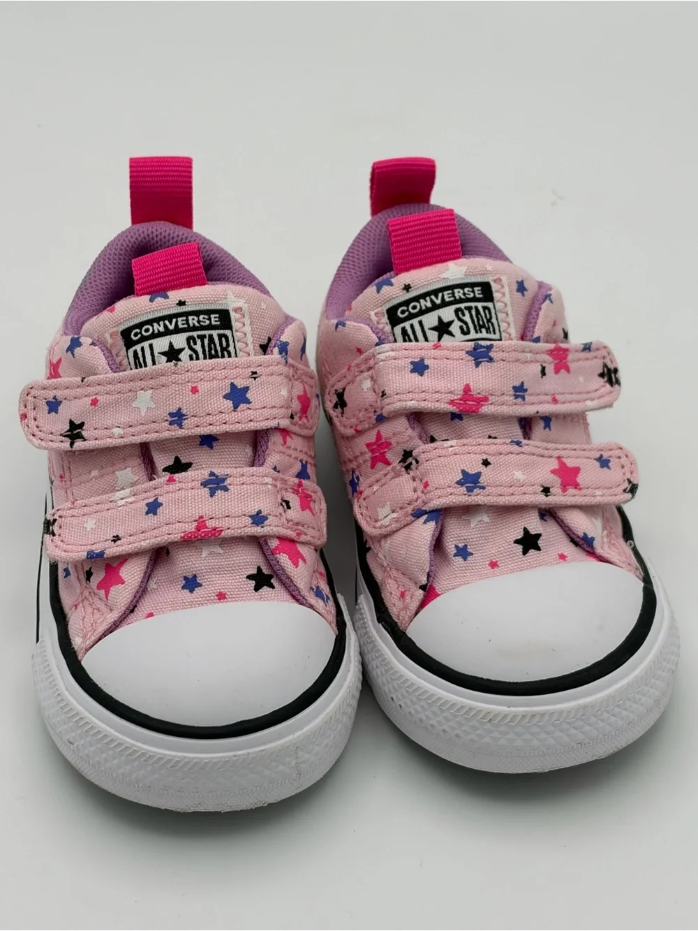 Converse Kids Pink Canvas Sneakers with Multicolor Star Print